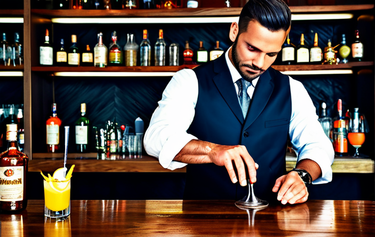 바텐더로서의 사회적 역할 - The Empathetic Listener**

"A friendly, professional bartender with a warm smile, fully clothed in a...