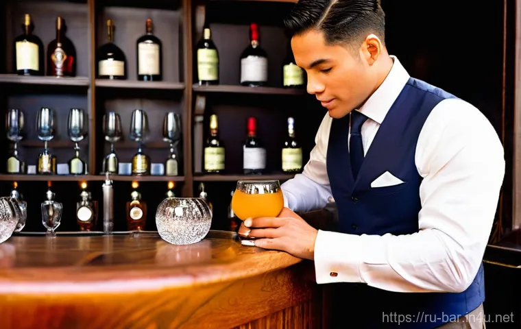 바텐더 실무 필수 기술 - **Next-Generation Non-Alcoholic Craft:**
    "A charismatic and energetic male bartender, wearing a ...