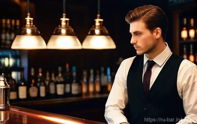 바텐더 이직 성공 사례 - Image Prompt 1: The Pensive Bartender**