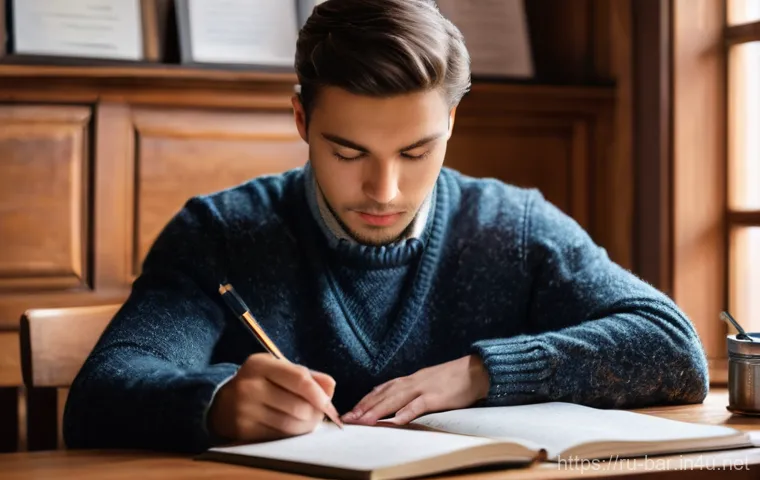바텐더 자격증 시험 대비 팁 - A focused and thoughtful male or female bar student, in their early 20s to mid-30s, sitting at a cle...
