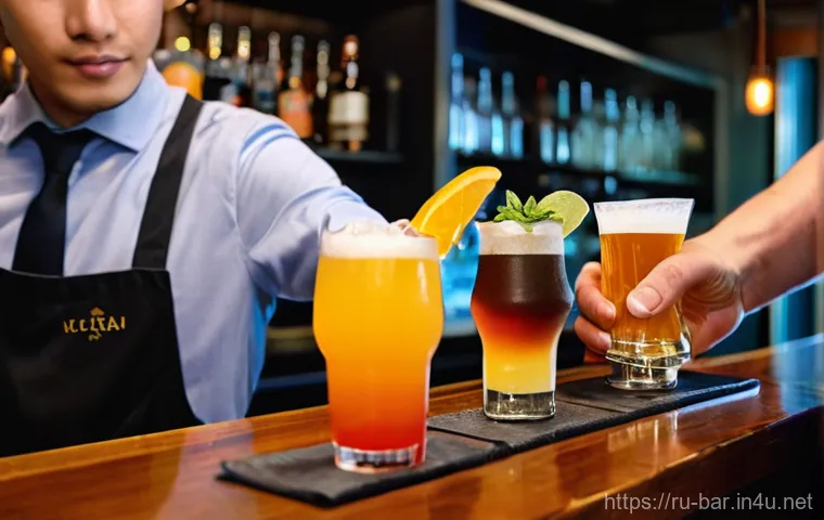 바텐더 실무에서의 문제 해결법 - **Prompt:** A professional and poised female bartender, wearing a sleek, dark-colored uniform consis...