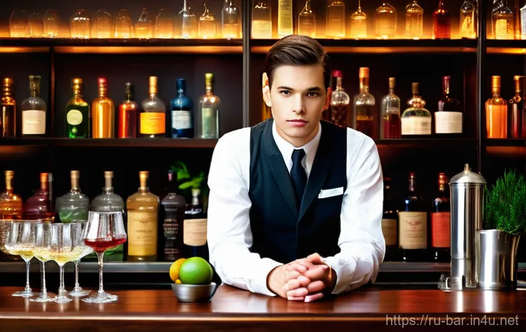 바텐더 자격 시험의 준비 기간 - **Prompt 1: The Reflective Bartender's Dawn**
    A young, earnest bartender, either male or female,...