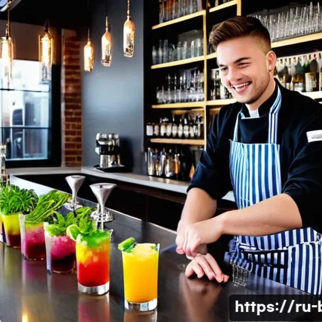 바텐더 실습 교육 추천 기관 - A modern bartending classroom filled with young adult students practicing cocktail making under the ...