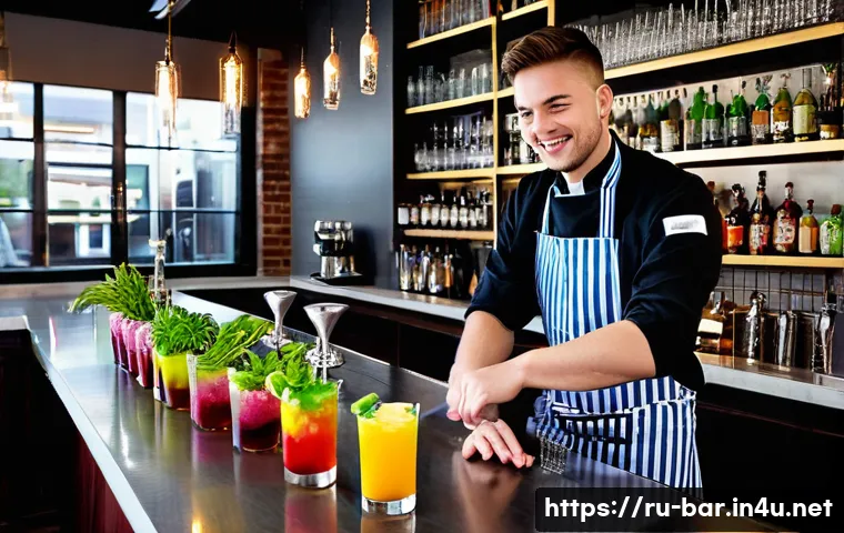 바텐더 실습 교육 추천 기관 - A modern bartending classroom filled with young adult students practicing cocktail making under the ...