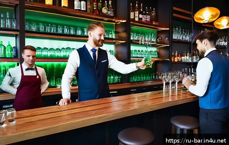 바텐더와 관련된 업계 행사 소개 - A lively, modern bartending masterclass scene inside a stylish Moscow bar during daytime, featuring ...