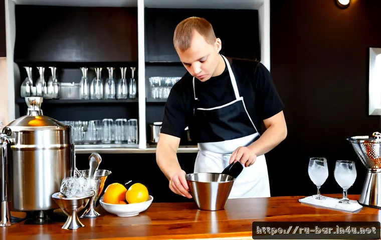 Home 30 바텐더 실기 시험 준비 체크리스트 - Photorealistic bartender practical exam preparation scene in a modern Russian cocktail training bar,...