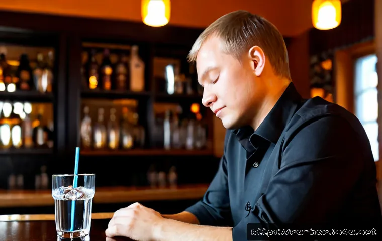 Home 17 바텐더로서의 스트레스 관리 방법 - Photorealistic Russian bartender in a neat dark shirt taking a quiet stress-relief break after servi...